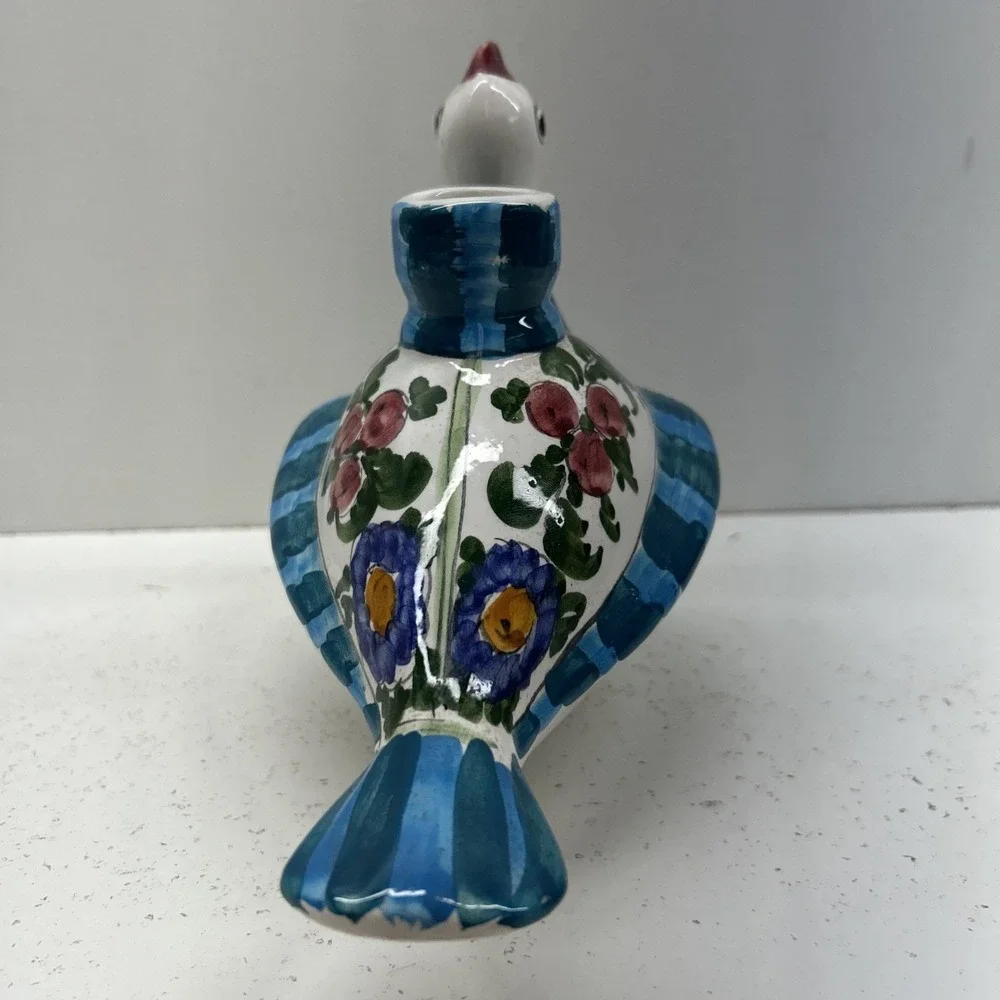 Vintage Skyros Greek Pottery Bird Candle Holder Hand Painted Folk Art Decor